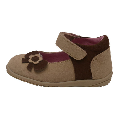 L'Amour Little Girls Cream Nubuck Upper Flower Bow Mary Jane Shoes 5-7 Toddler - SophiasStyle.com